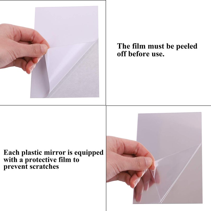 Elcoho 6 Pack Plastic Mirrors Decor Flexible Mirror Sheets Self Adhesive Mirror Tiles Silver Mirrors Board Card for Educational or Home Decor - Image 2